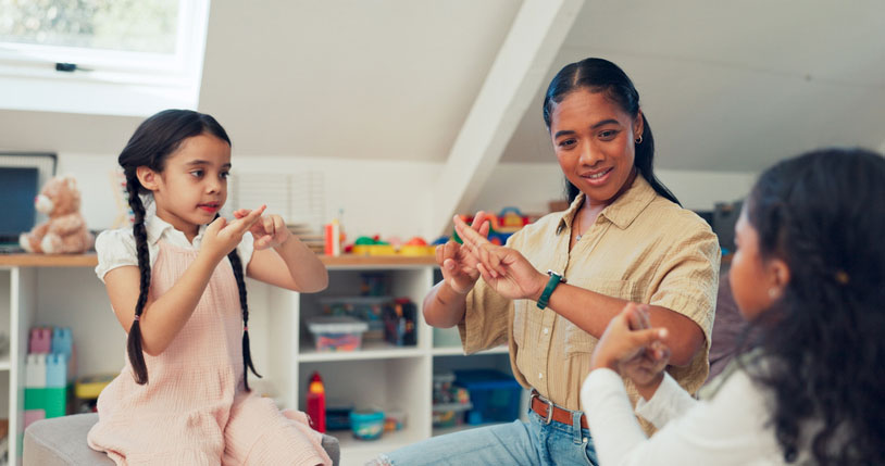 family practicing speech therapy together